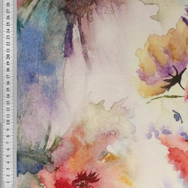 Viskose Popeline Batikblüten auf Ecru